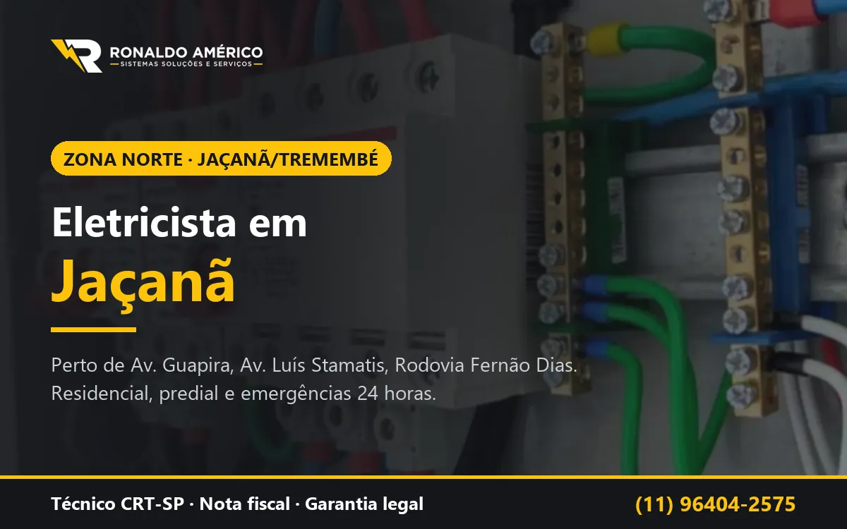 Arte: eletricista em Jaçanã, Zona Norte de São Paulo — atendimento perto de Av. Guapira, Av. Luís Stamatis, Rodovia Fernão Dias