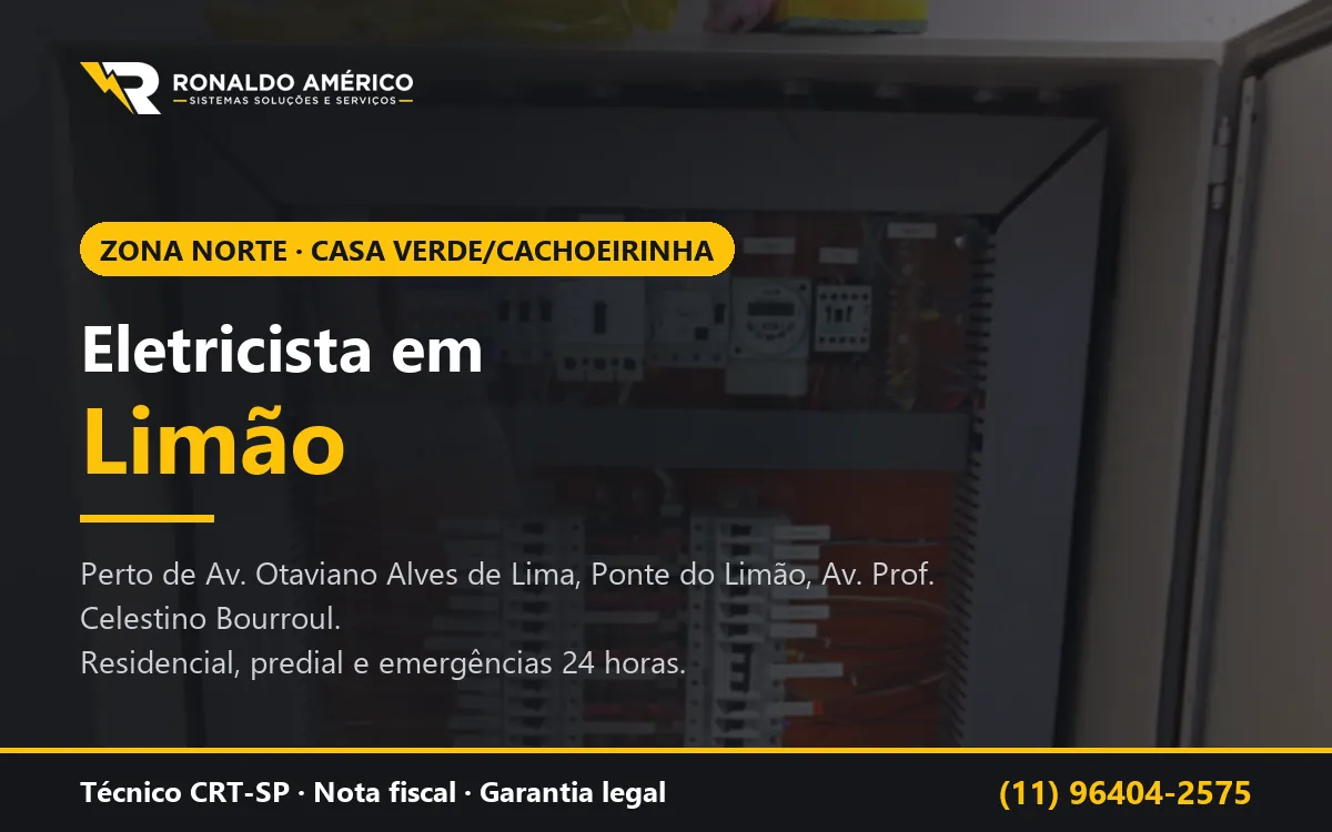 Arte: eletricista em Limão, Zona Norte de São Paulo — atendimento perto de Av. Otaviano Alves de Lima, Ponte do Limão, Av. Prof. Celestino Bourroul