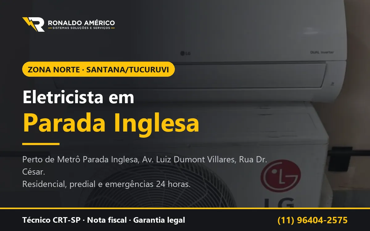 Arte: eletricista em Parada Inglesa, Zona Norte de São Paulo — atendimento perto de Metrô Parada Inglesa, Av. Luiz Dumont Villares, Rua Dr. César